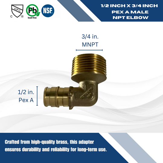 Pex-A Expansion 1/2 Inch x 3/4 Inch Male NPT Elbow