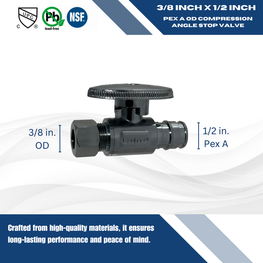 Pex-A Expansion 1/2 Inch x 3/8 Inch OD Compression Straight Stop Valve