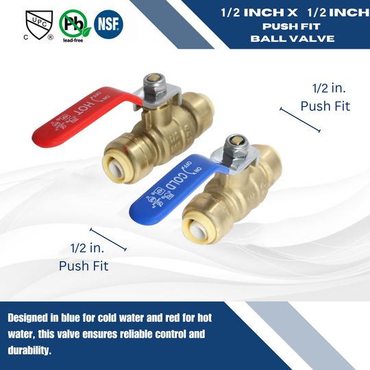 1/2 inch Push-to-Connect Ball Valve, Red & Blue (Hot & Cold)