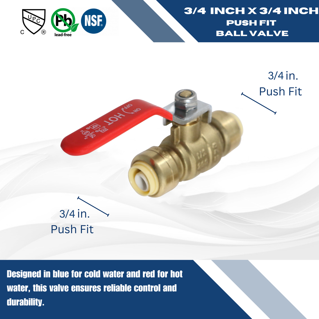 3/4 inch Push-to-Connect Ball Valve, Red (Hot)