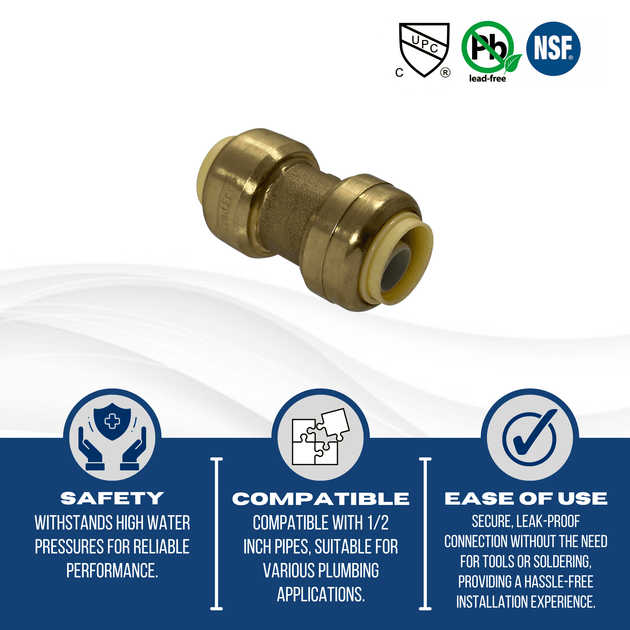 Push-to-Connect 1/2 Inch x 1/2 Inch Coupling