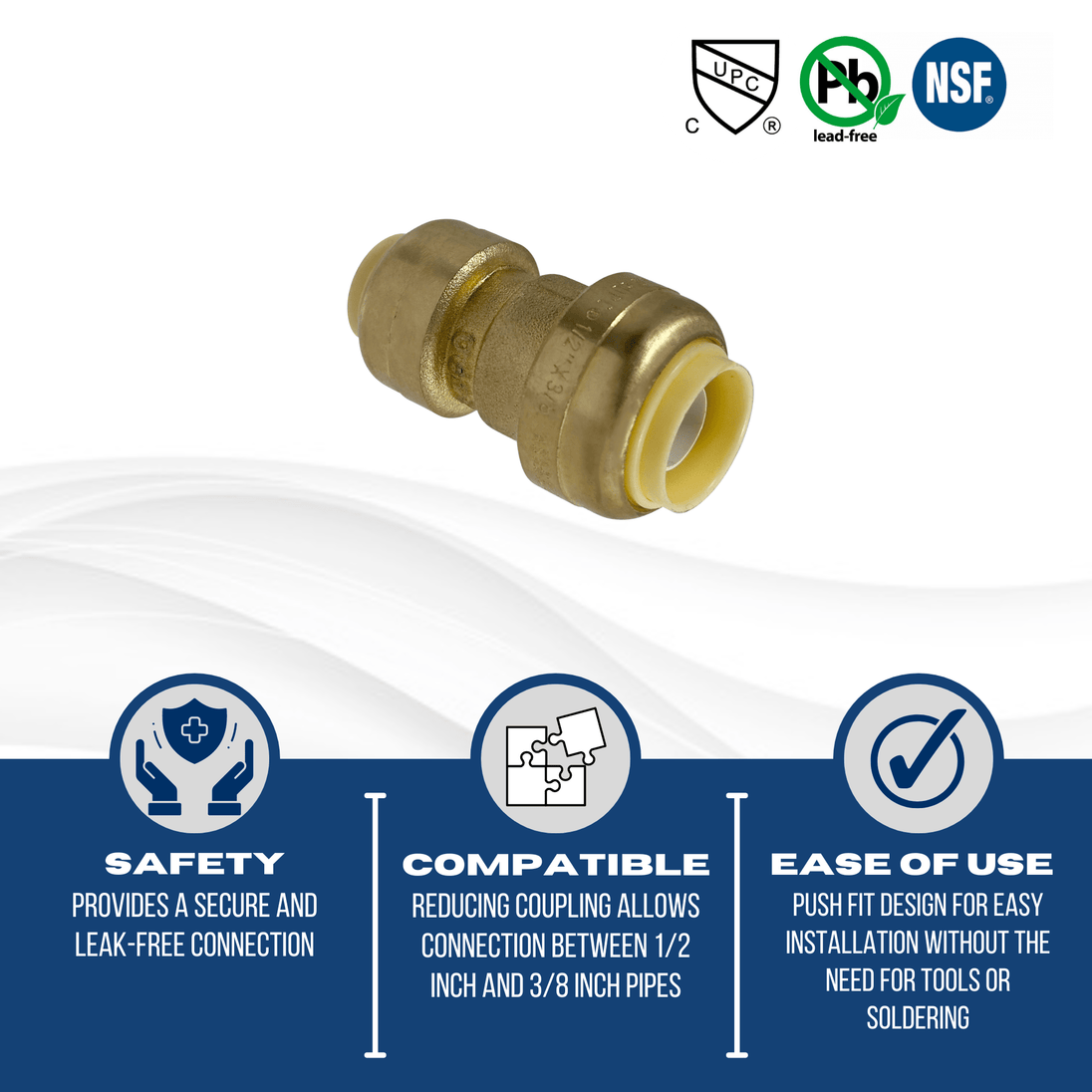 1/2 inch x 3/8 inch Push-to-Connect Reducing Coupling