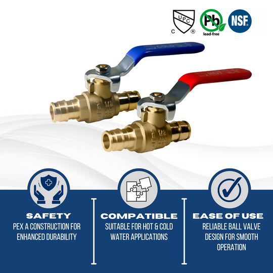 1/2 Inch Pex-A Expansion Ball Valve Hot & Cold (Red & Blue)