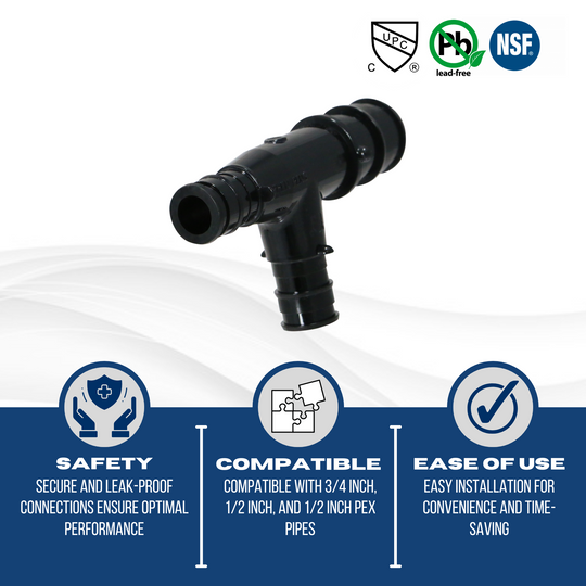 Pex-A Expansion 3/4 Inch x 1/2 Inch x 1/2 Inch Poly Tee, Pex-A F1960 Poly Tee