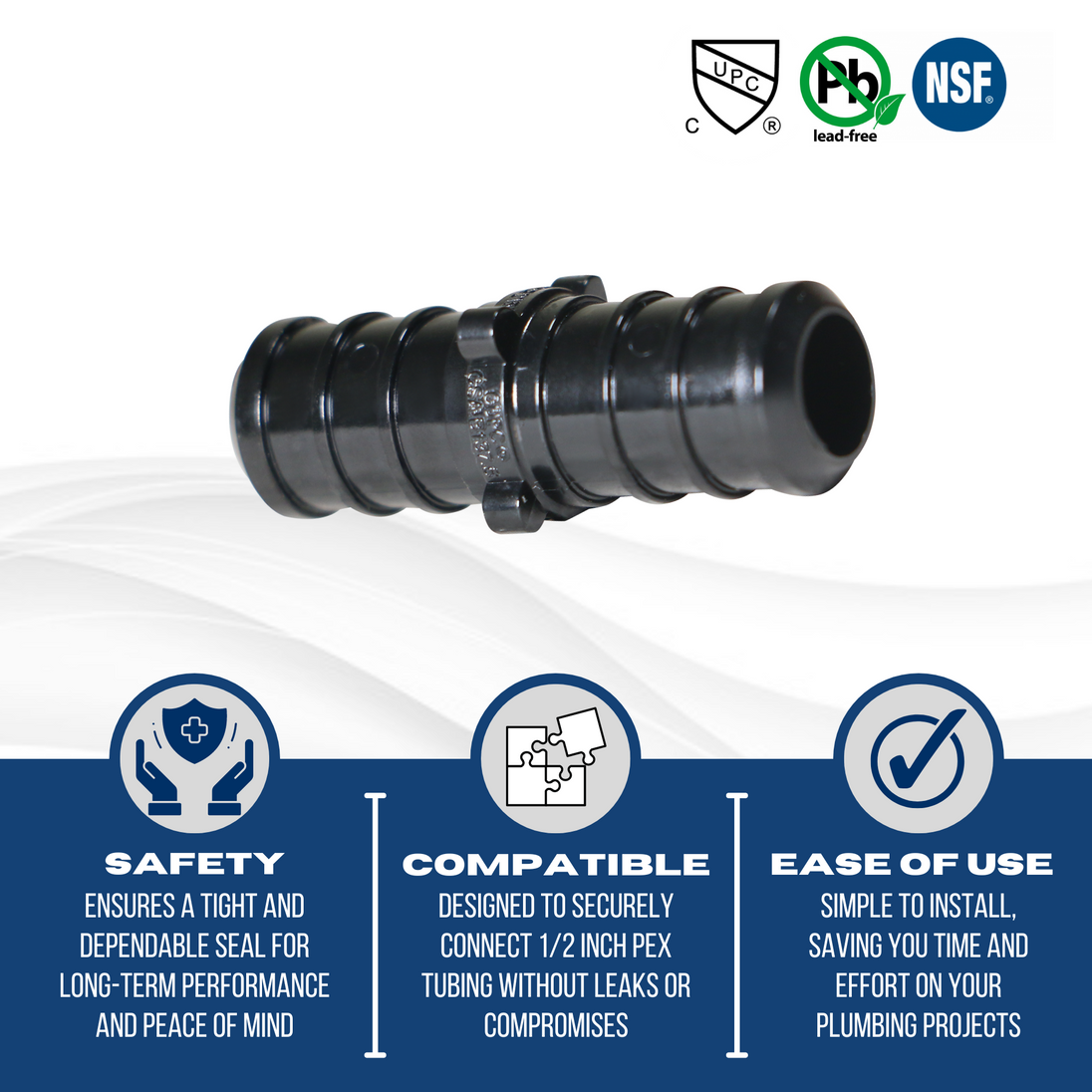 1/2 Inch PEX-B Barb Crimp Poly Alloy Coupling