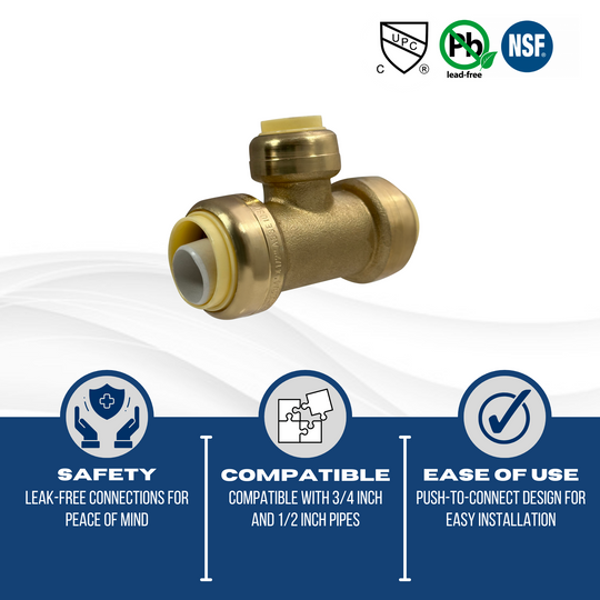 3/4 Inch x 3/4 Inch x 1/2 Inch Push-to-Connect Tee