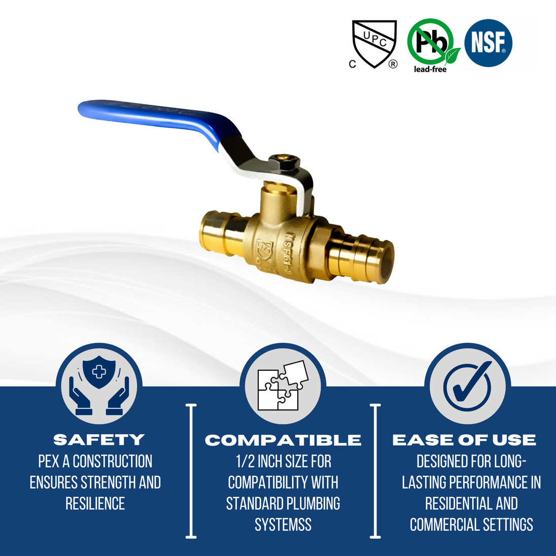 1/2 Inch Pex-A Expansion Ball Valve Cold (Blue)