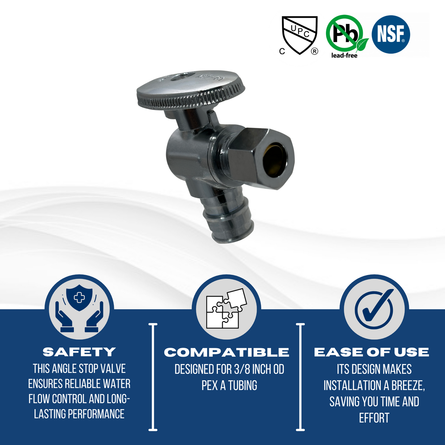 Pex-A Expansion 1/2 Inch x 3/8 Inch OD Compression Angle Stop Valve