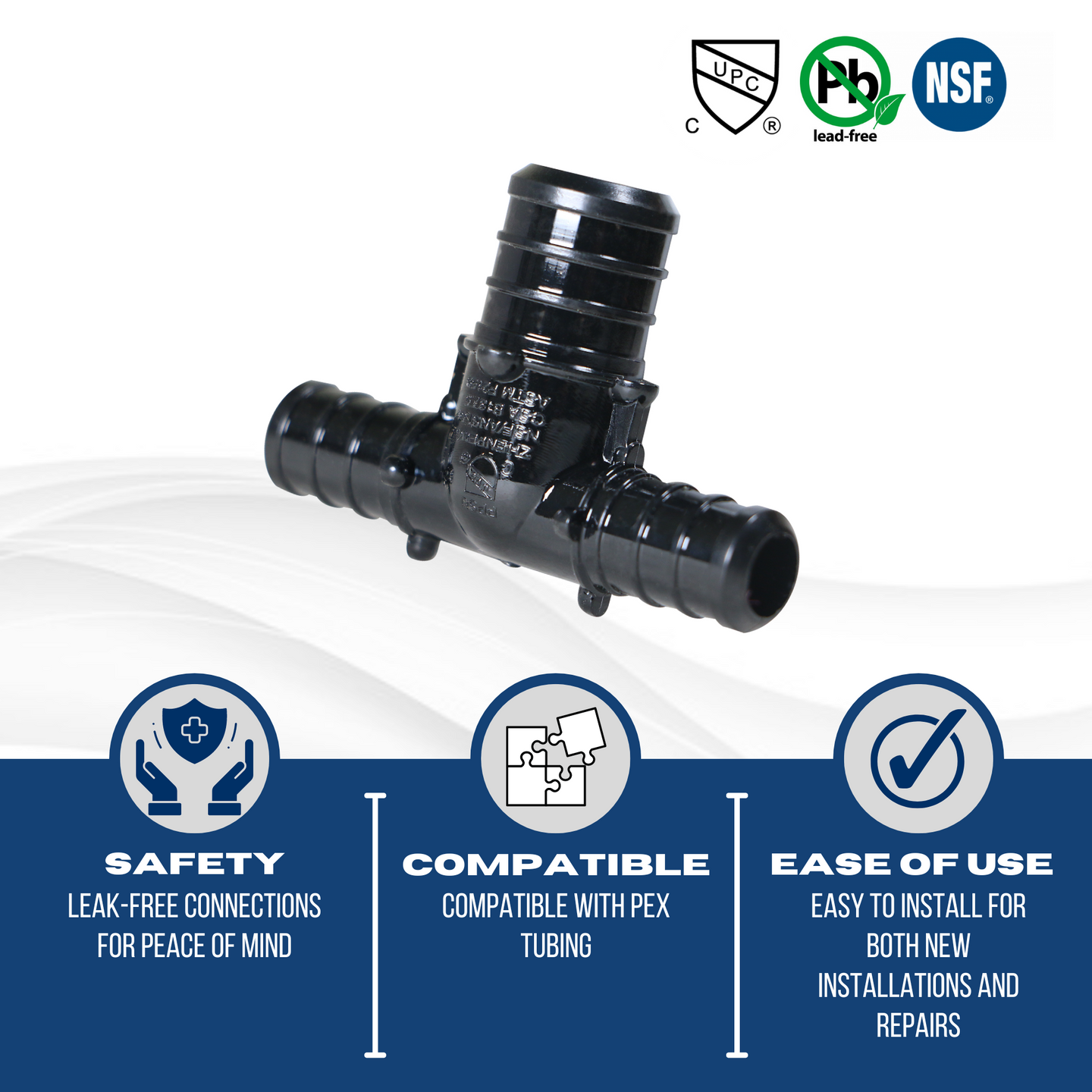 1/2 Inch X 1/2 Inch X 3/4 Inch PEX-B Barb Crimp Poly Alloy Tee