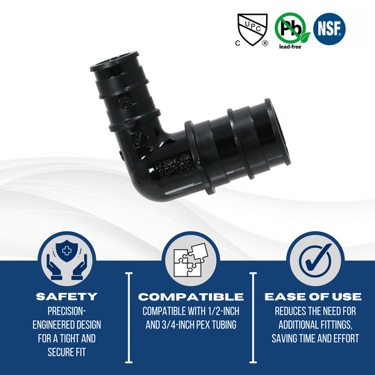 Pex-A Expansion 1/2 Inch x 3/4 Inch Elbow Poly, Pex-A F1960 Poly Elbow