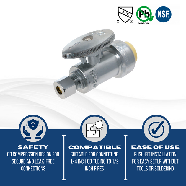OD Compression Push-to-Connect 1/4 Inch x 1/2 Inch Straight Stop Valve