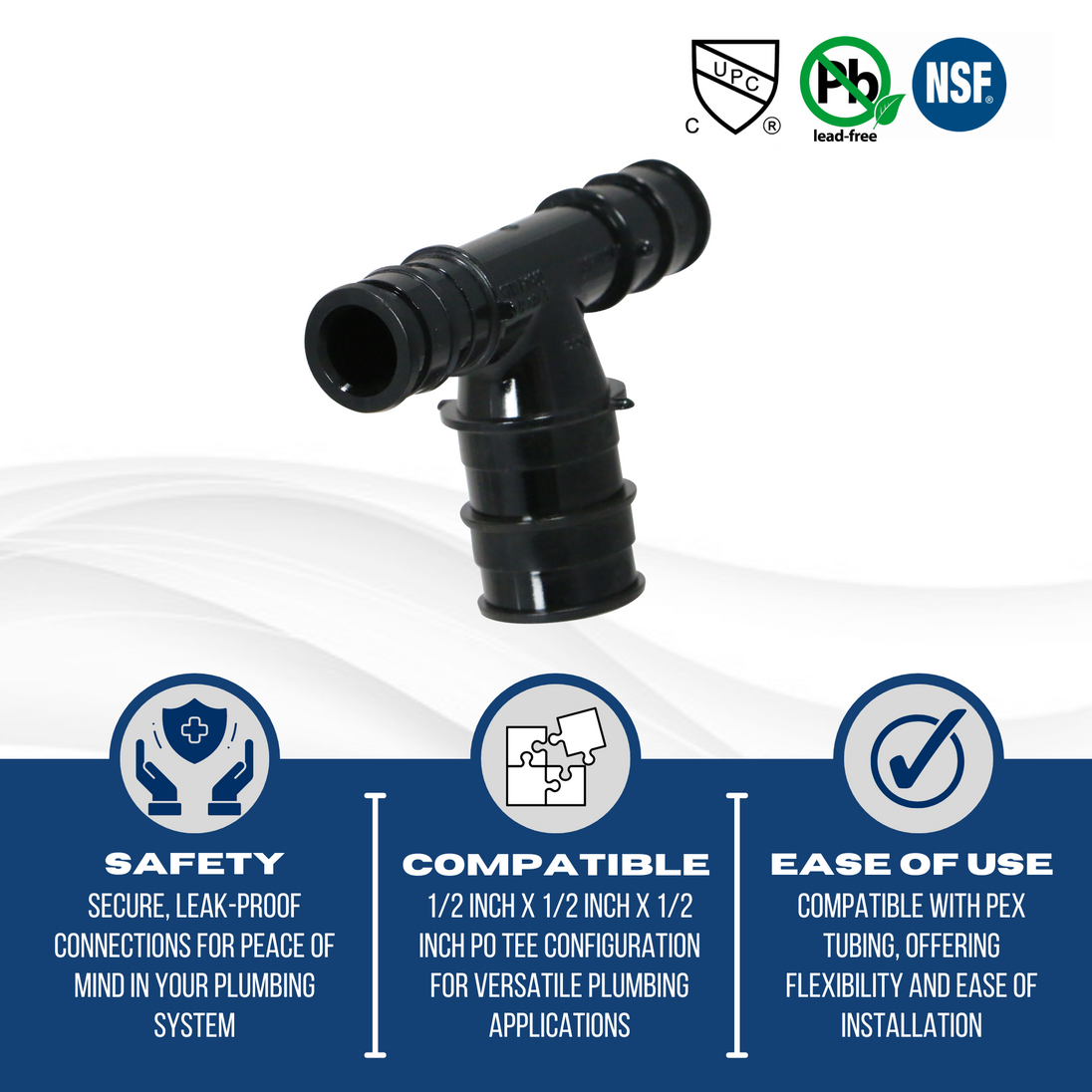 Pex-A Expansion 1/2 Inch x 1/2 Inch x 3/4 Inch Poly Tee