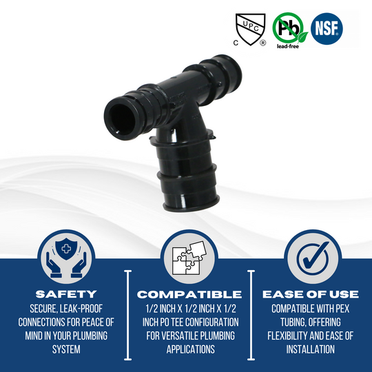 Pex-A Expansion 1/2 Inch x 1/2 Inch x 3/4 Inch Poly Tee