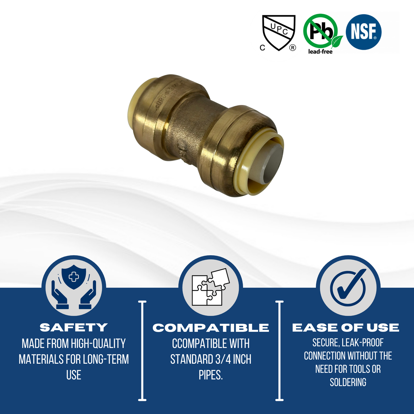 Push-to-Connect 3/4 Inch x 3/4 Inch Coupling