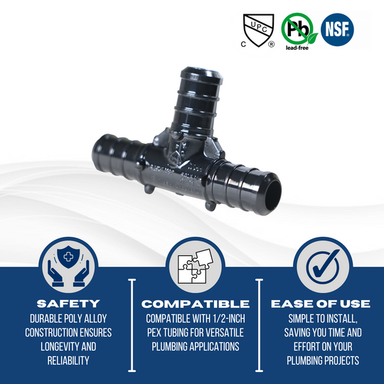 1/2 Inch PEX-B Barb Crimp Poly Alloy Tee