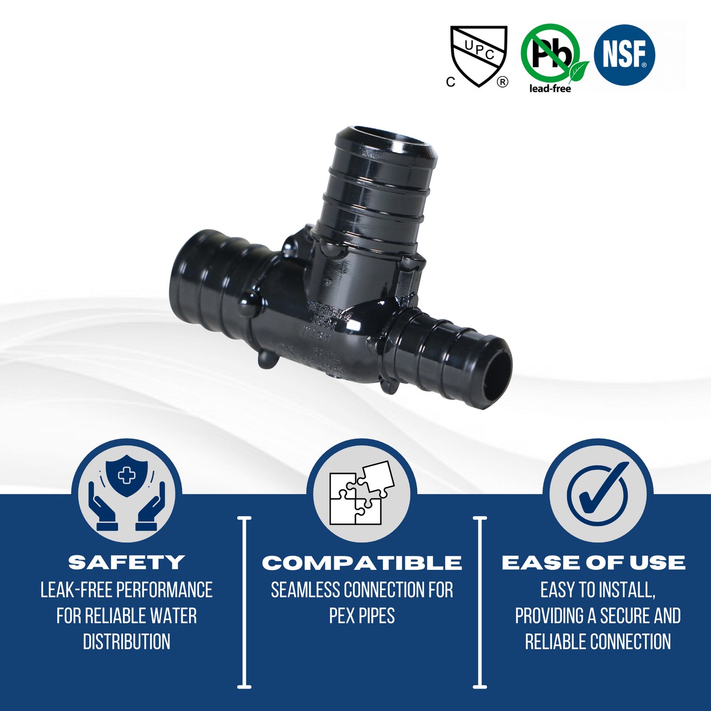 3/4 Inch X 1/2 Inch X 3/4 Inch PEX-B Barb Crimp Poly Alloy Tee