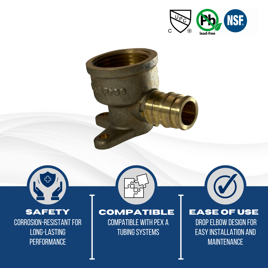 Pex-A Expansion 1/2 Inch x 3/4 Inch FNPT Drop Ear Elbow