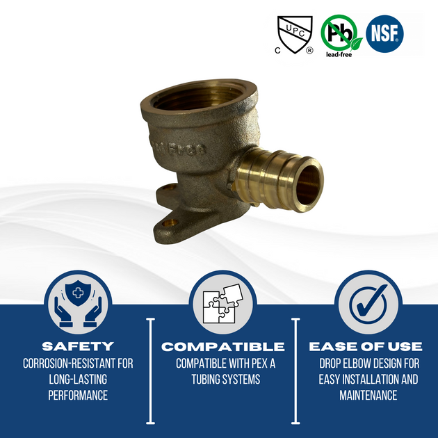 Pex-A Expansion 1/2 Inch x 3/4 Inch FNPT Drop Ear Elbow