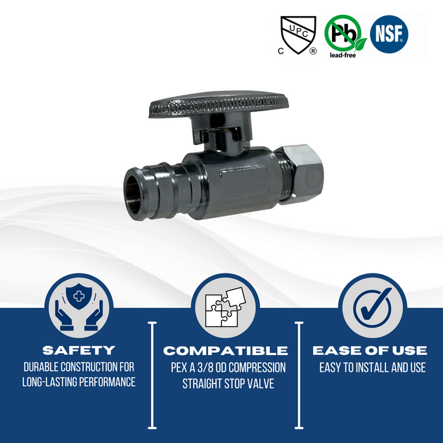 Pex-A Expansion 1/2 Inch x 3/8 Inch OD Compression Straight Stop Valve