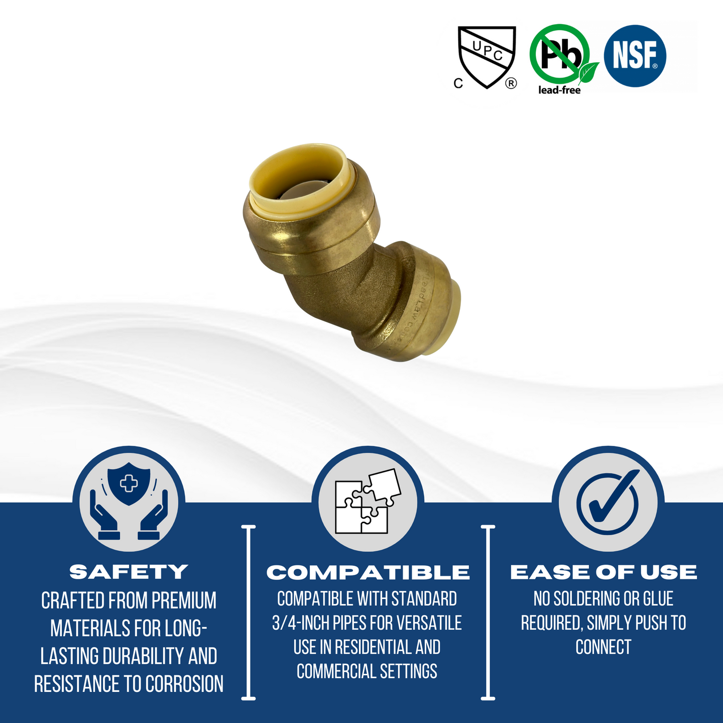 Push-to-Connect 3/4 Inch x 3/4 Inch 45 Degree Elbow