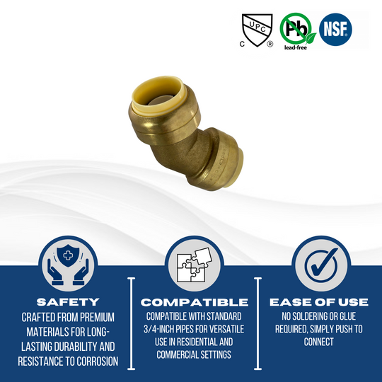 Push-to-Connect 3/4 Inch x 3/4 Inch 45 Degree Elbow