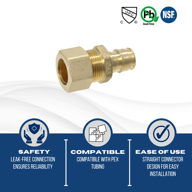 Pex-A Expansion 1/2 Inch x 5/8 Inch OD Straight Expansion Straight Transition Adapter