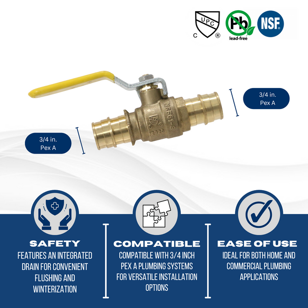 3/4 Inch Pex-A Expansion Ball Valve with Drain