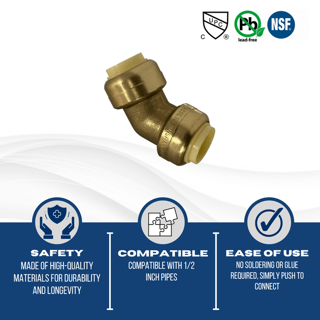 Push-to-Connect 1/2 Inch x 1/2 Inch 45 Degree Elbow