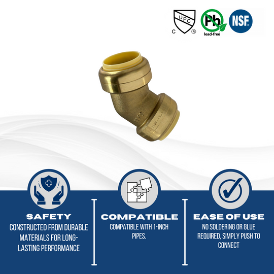 Push-to-Connect 1 Inch x 1 Inch 45 Degree Elbow