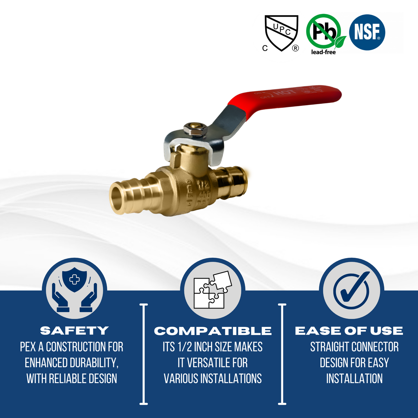 1/2 Inch Pex-A Expansion Ball Valve Hot (Red)