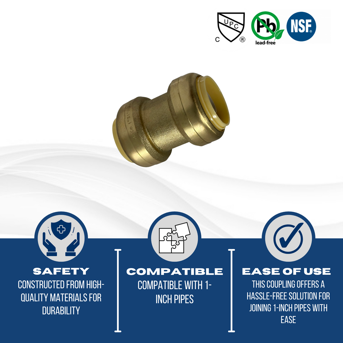 Push-to-Connect 1 Inch x 1 Inch Coupling