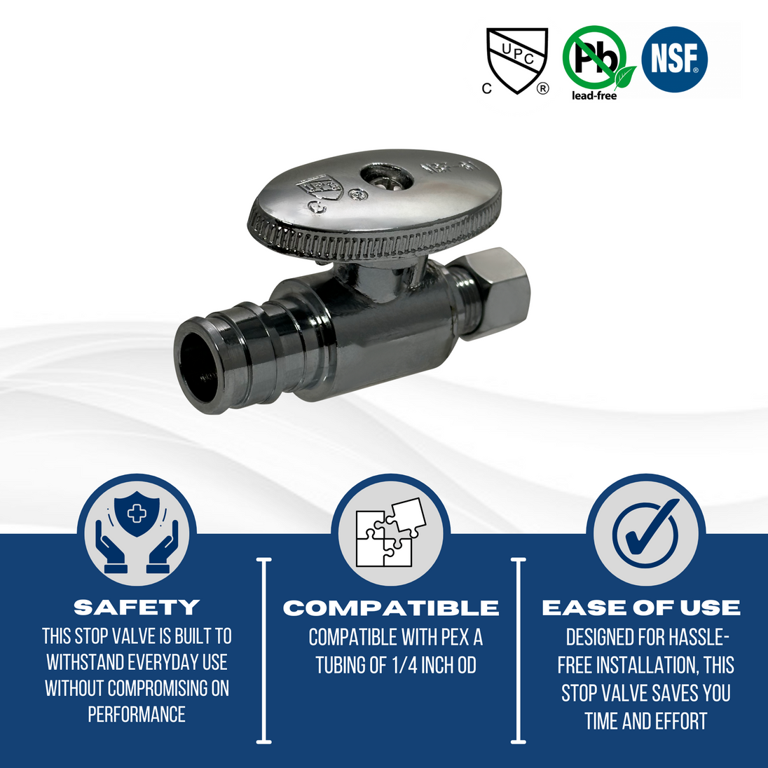 Pex-A Expansion 1/2 Inch x 1/4 Inch OD Compression Straight Stop Valve