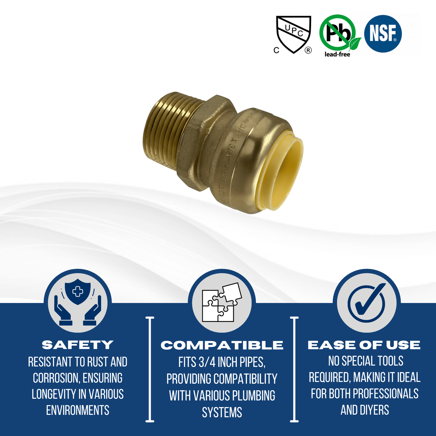 Push-to-Connect 1 Inch x 3/4 Inch Male Adapter