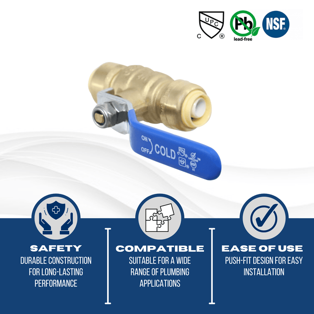 1/2 inch Push-to-Connect Ball Valve, Blue (Cold)