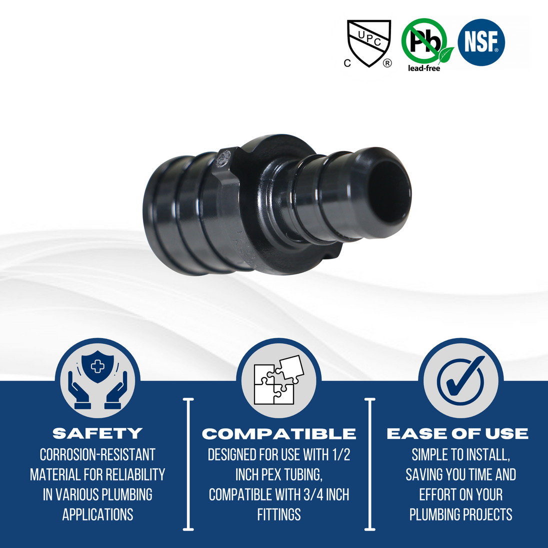 1/2 inch x 3/4 inch PEX-B Barb Crimp Poly Coupling