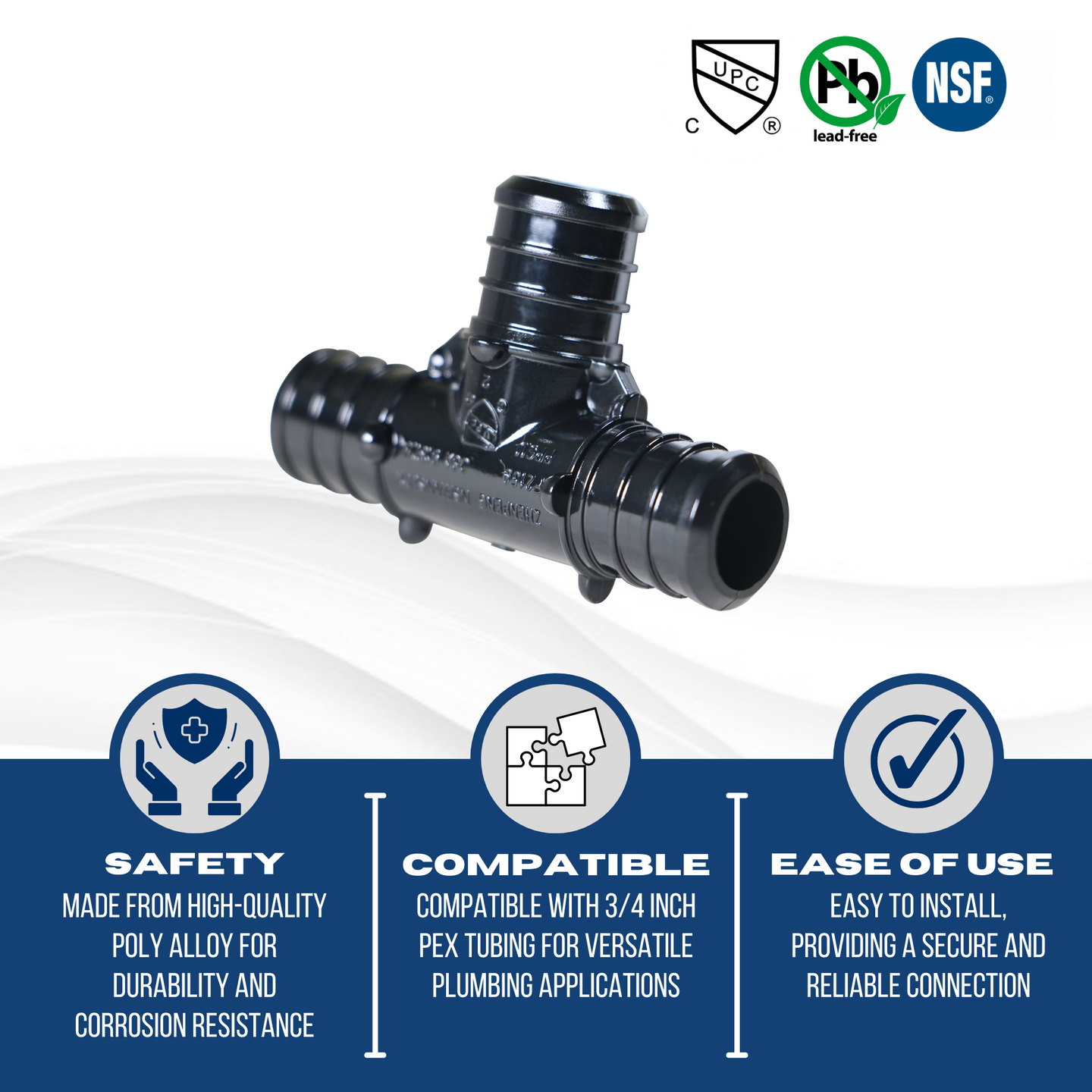 3/4 Inch PEX-B Barb Crimp Poly Alloy Tee