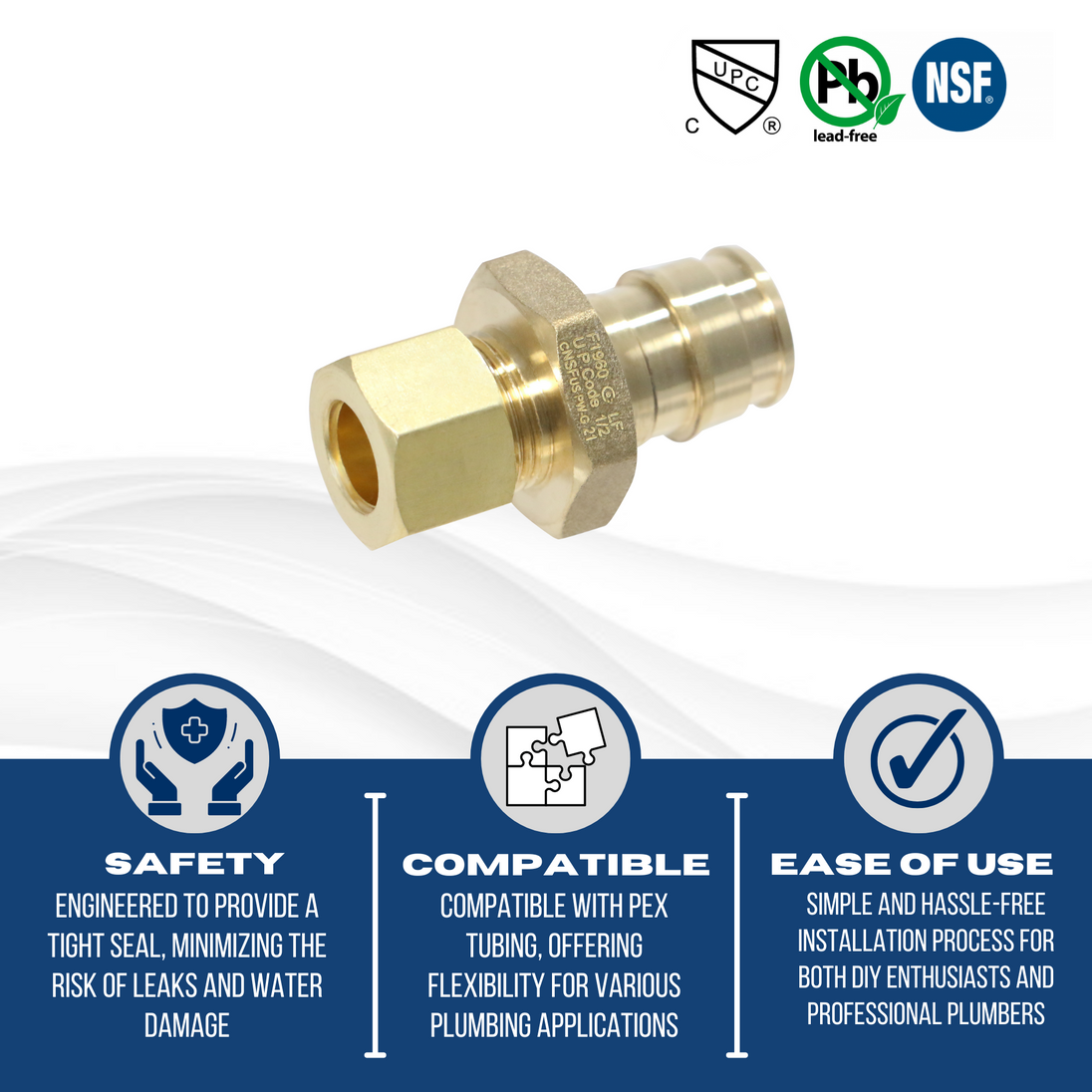 Pex-A Expansion 1/2 Inch x 3/8 Inch OD Straight Expansion Straight Transition Adapter