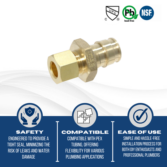 Pex-A Expansion 1/2 Inch x 3/8 Inch OD Straight Expansion Straight Transition Adapter