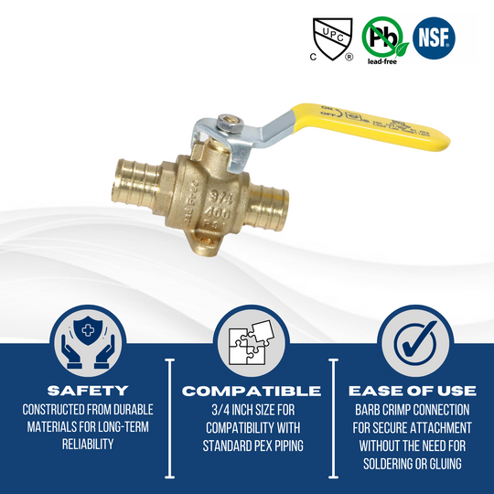 3/4 inch PEX-B Barb Crimp Ball Valve With Drop Ear