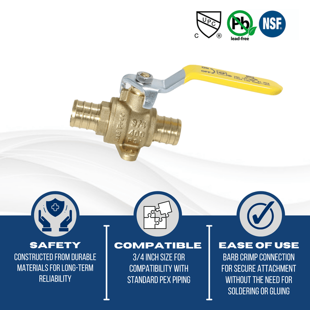 3/4 inch PEX-B Barb Crimp Ball Valve With Drop Ear