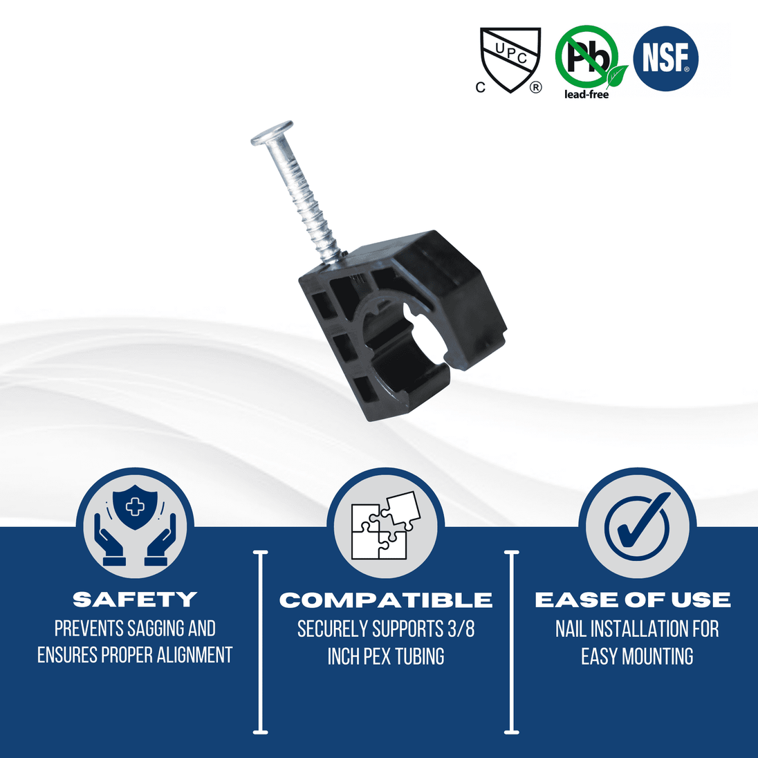 3/8 Inch J-Hook with Nail For Pex Tubing Pipe Support
