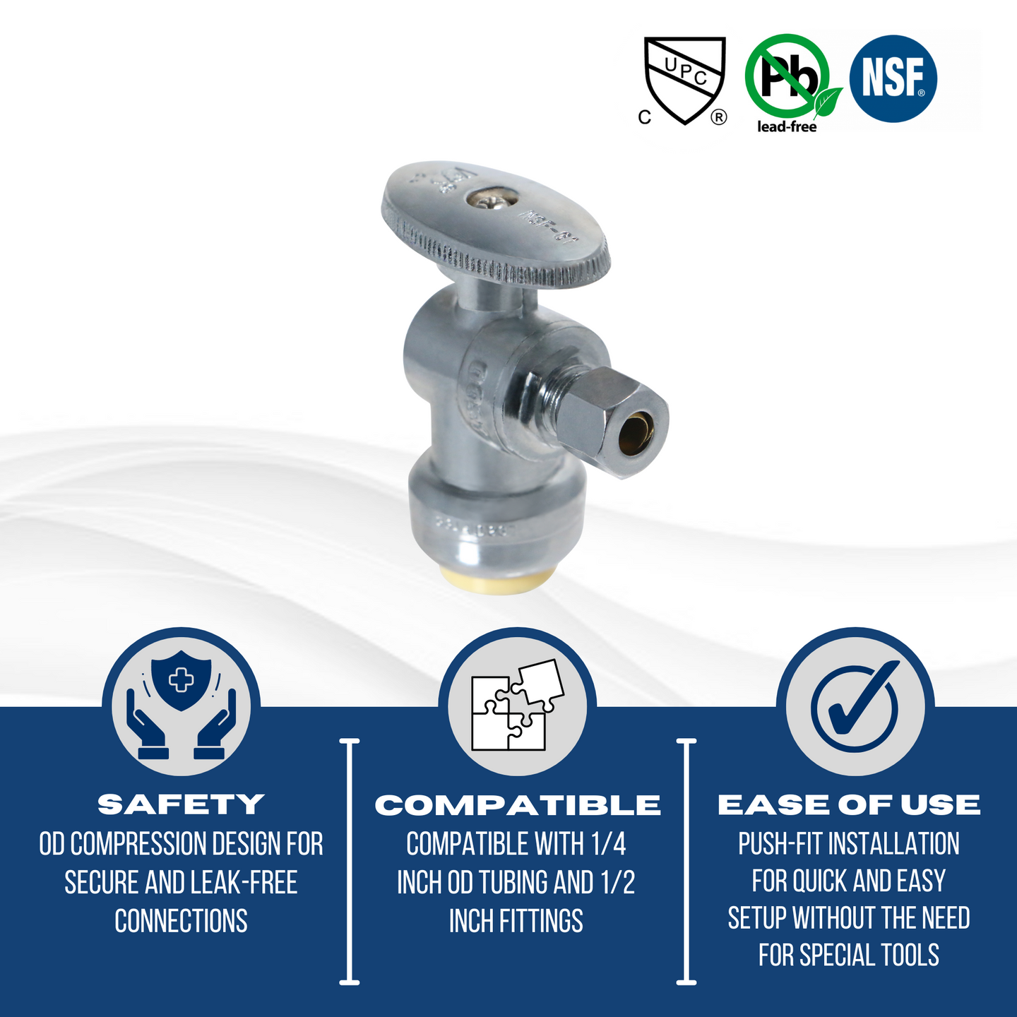 Push-to-Connect 1/2 x 1/4 inch Compression Angle Stop Valve