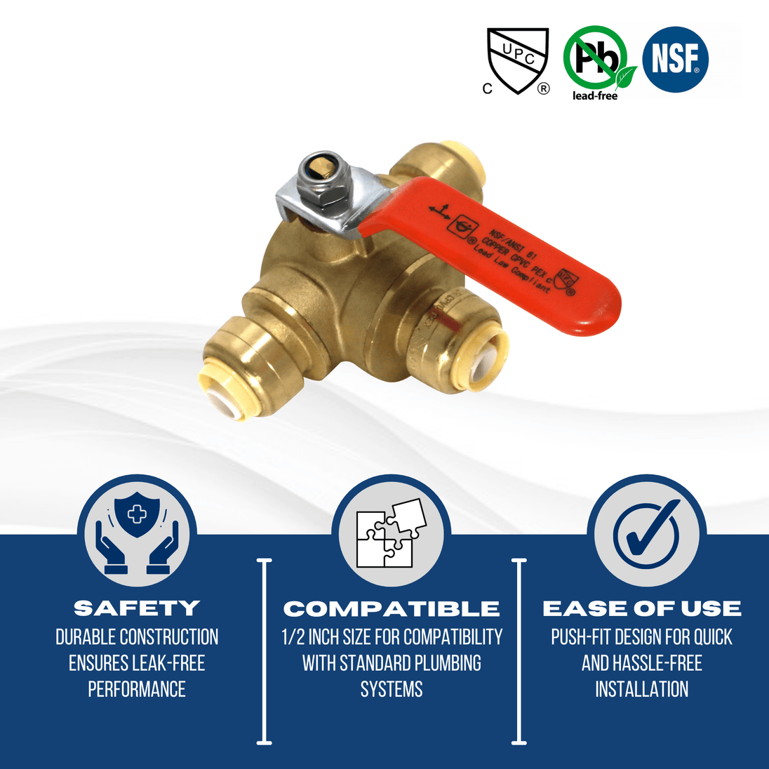 1/2 inch Push-to-Connect Tee Valve