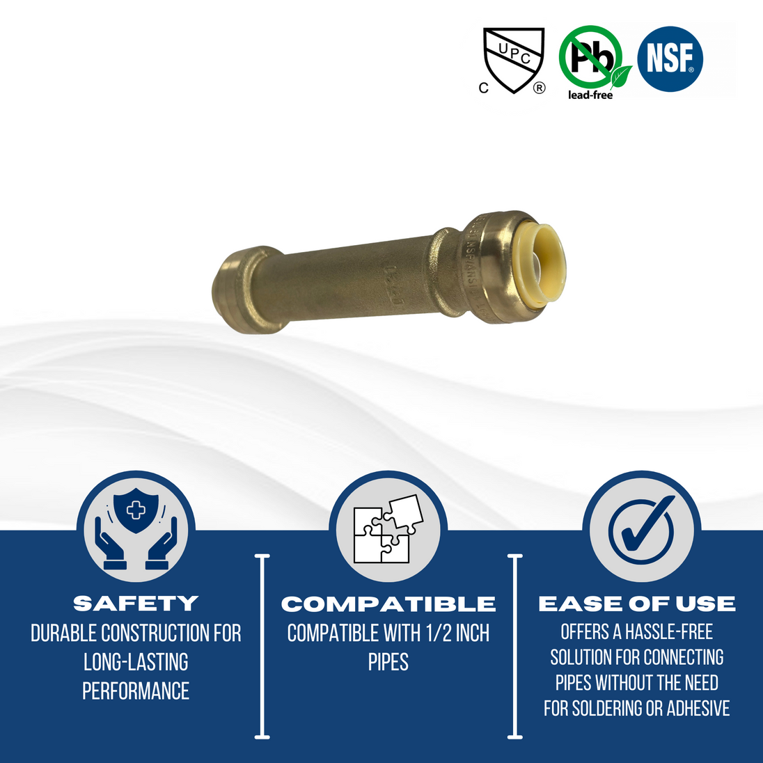 Push-to-Connect 1/2 Inch x 1/2 Inch Repair Coupling