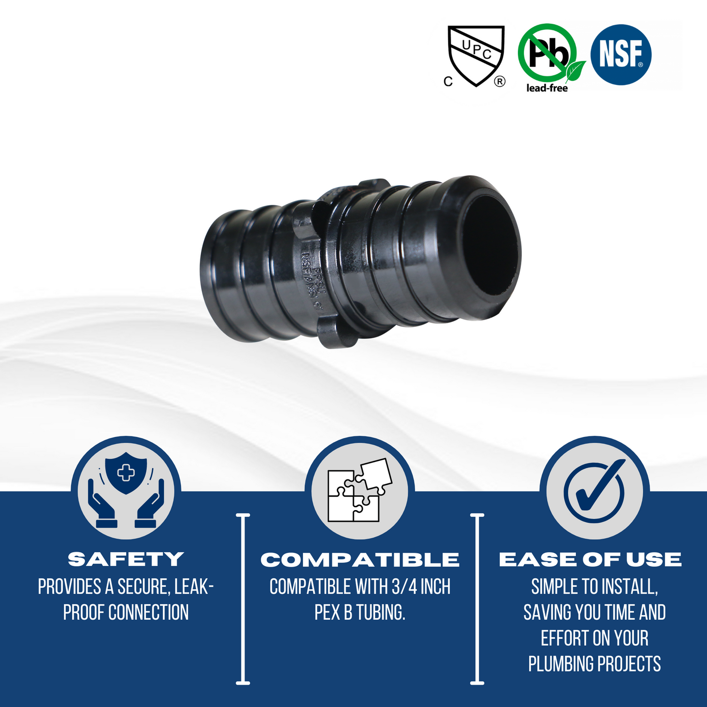 3/4 Inch PEX-B Barb Crimp Poly Alloy Coupling