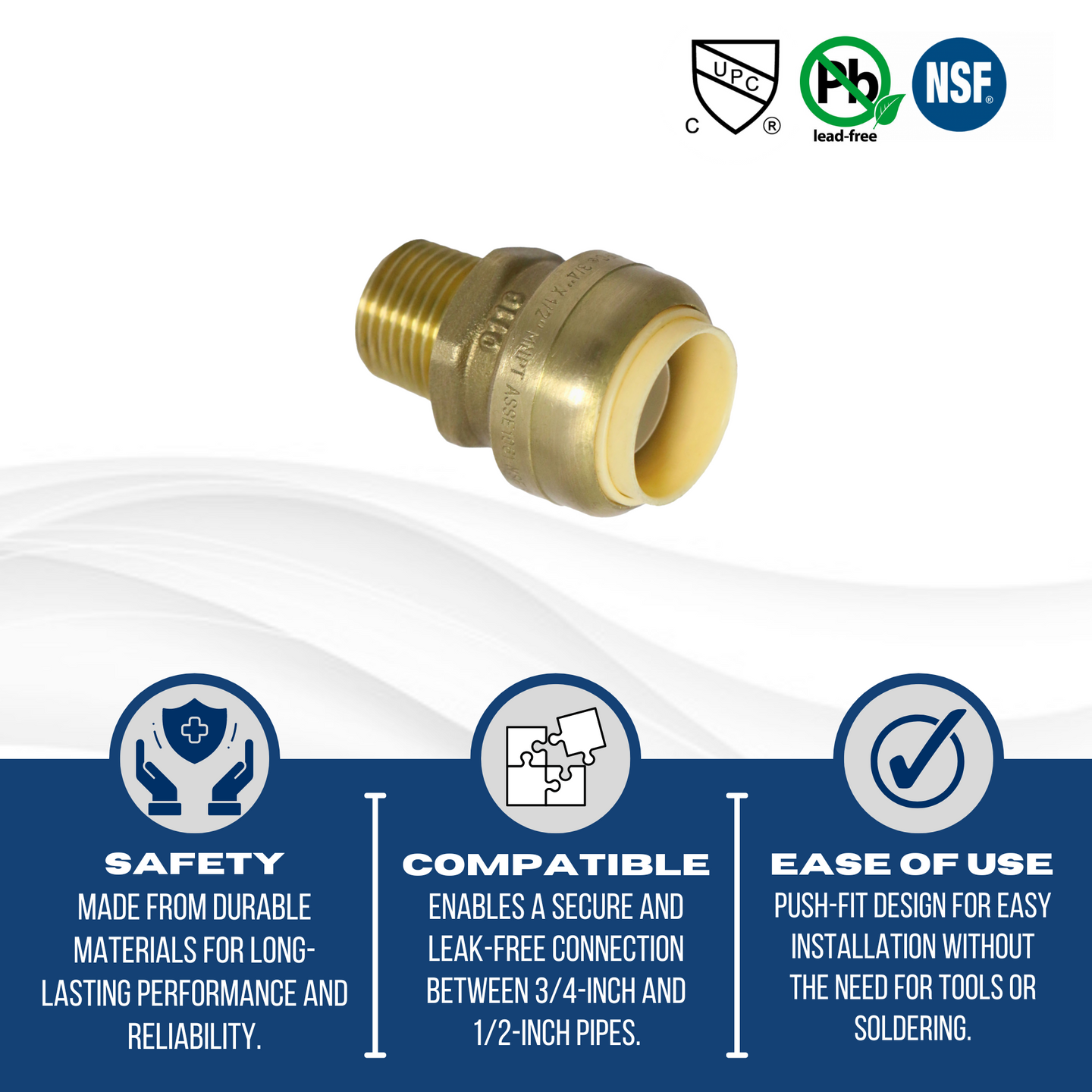 Push-to-Connect 3/4 Inch x 1/2 Inch Male Adapter