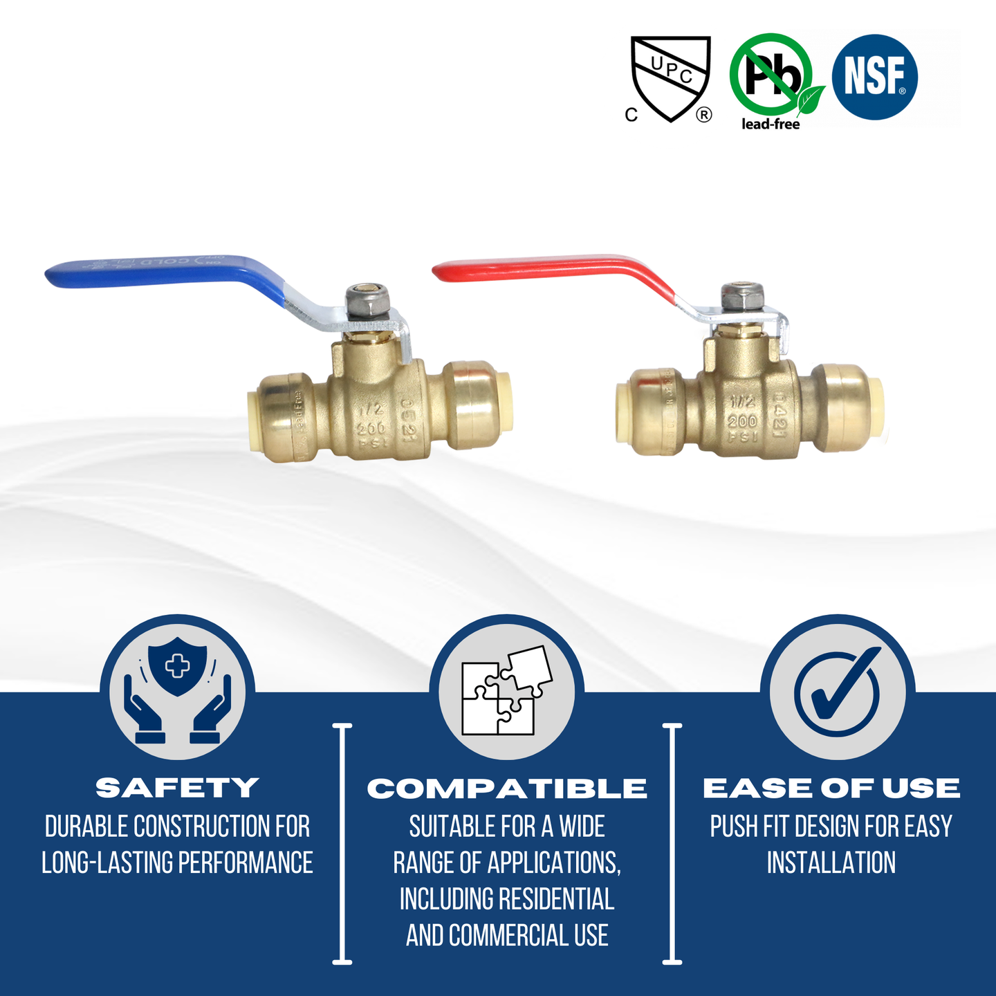 1/2 inch Push-to-Connect Ball Valve, Red & Blue (Hot & Cold)