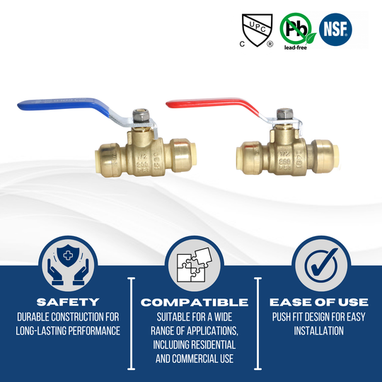 1/2 inch Push-to-Connect Ball Valve, Red & Blue (Hot & Cold)