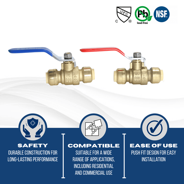 1/2 inch Push-to-Connect Ball Valve, Red & Blue (Hot & Cold)
