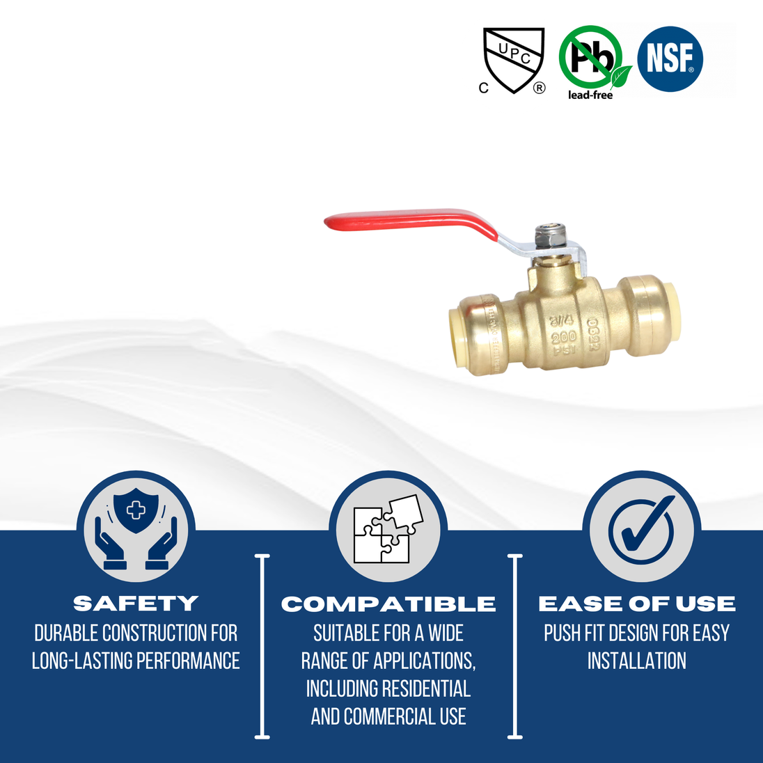 3/4 inch Push-to-Connect Ball Valve, Red (Hot)